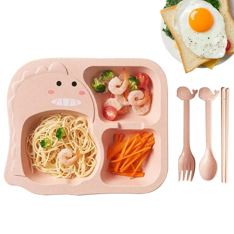 

Kids Plates Divided Fun Food Divided Plate Cartoon Tableware Set Dinosaur Dishes Heat Resistant Safe Kids Dinnerware Set For