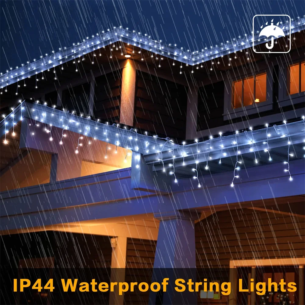 Christmas Decorations For Home Outdoor LED Curtain Icicle String Light Street Garland On The House Winter 4-80M New Year Decor