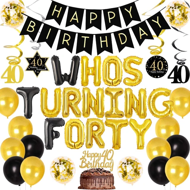 40th Birthday Decorations For Men Women, Black And Gold Party