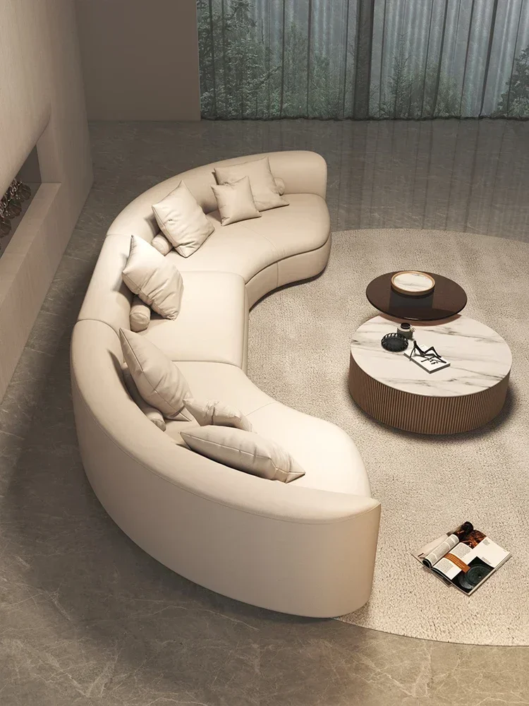 

Italian Minimalist Light Luxury Circular Curved Large Apartment Living Room Special-Shaped Corner