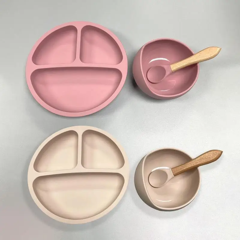 

Toddler Plates Baby Silicone Dining Plate Kids Feeding Plate Heat-Resistant Portable Sucker Bowl With Suction Cup For Child Boy