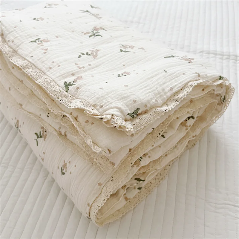 Cotton Mulsin Quilt Blanket Cotton Reversible Crib Quilted Blanket 120x150cm