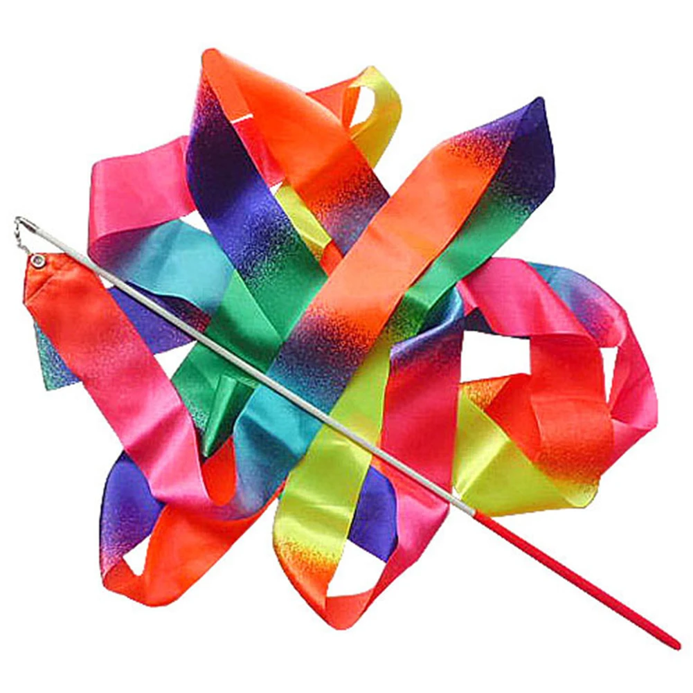 4M Gymnastics Streamer Baton Stick Twirling Dance Ribbons Rainbow Color Sparkling Performance Props for Children Art Dances