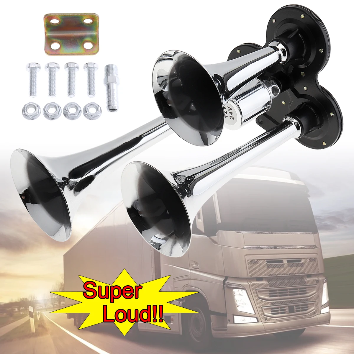12V 178dB Super Loud Three Trumpet Electronically Controlled Car Air Horn  for Car Truck Boat Motorcycle Vehicles