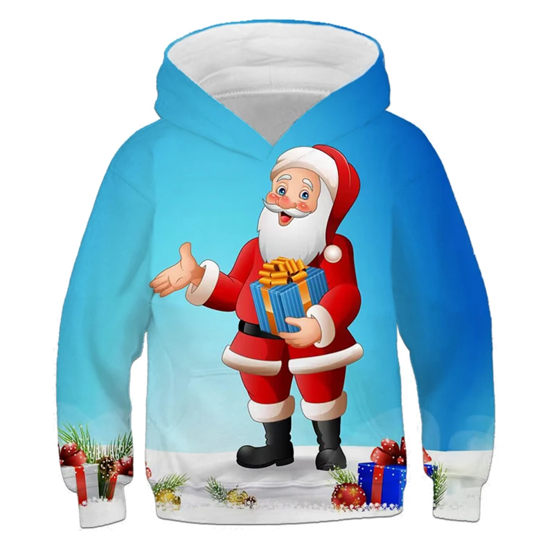 thumbnail image 1 of Sudadera con capucha con estampado de Papá Noel y árbol de Navidad de dibujos animados para niños, divertida, para primavera y otoño, informal, de manga larga, 1 of 5