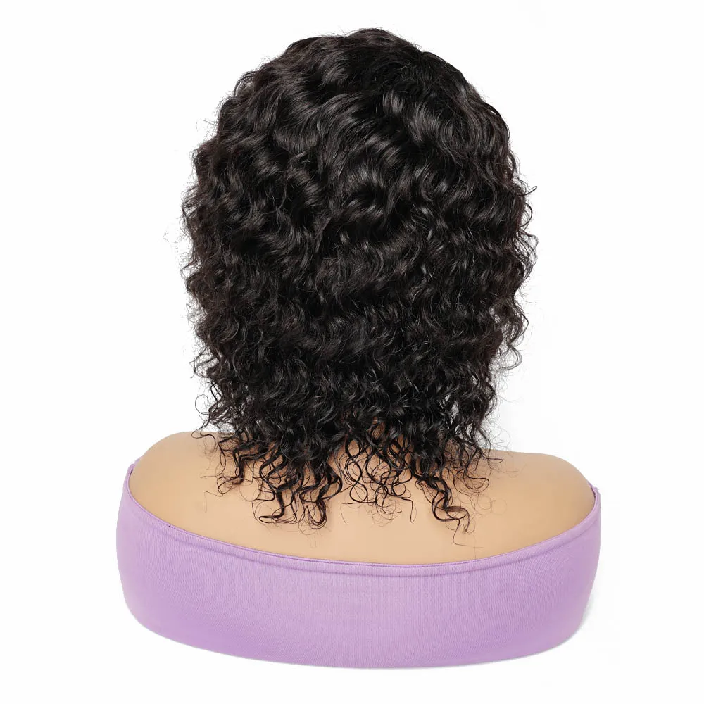 Remy Human Hair Wigs Machine Made Natural Color Ombre Blonde Burgundy Deep Wave Short Hair Style