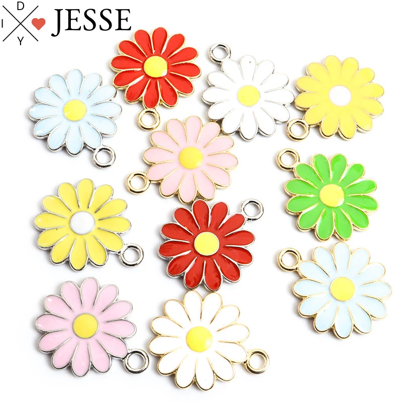 

10Pcs Daisy Flower Enamel Charms DIY Findings Earrings Keychain Bracelets Necklace Alloy Pendants for Jewelry Making Accessories