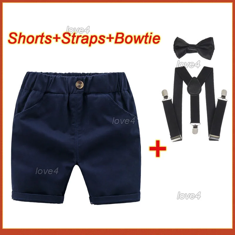 

Kids Shorts for Boy Casual Shorts with Straps Bowtie Soft Cotton Knee Length Children Solid Pant Boys Birthday Wedding Clothes