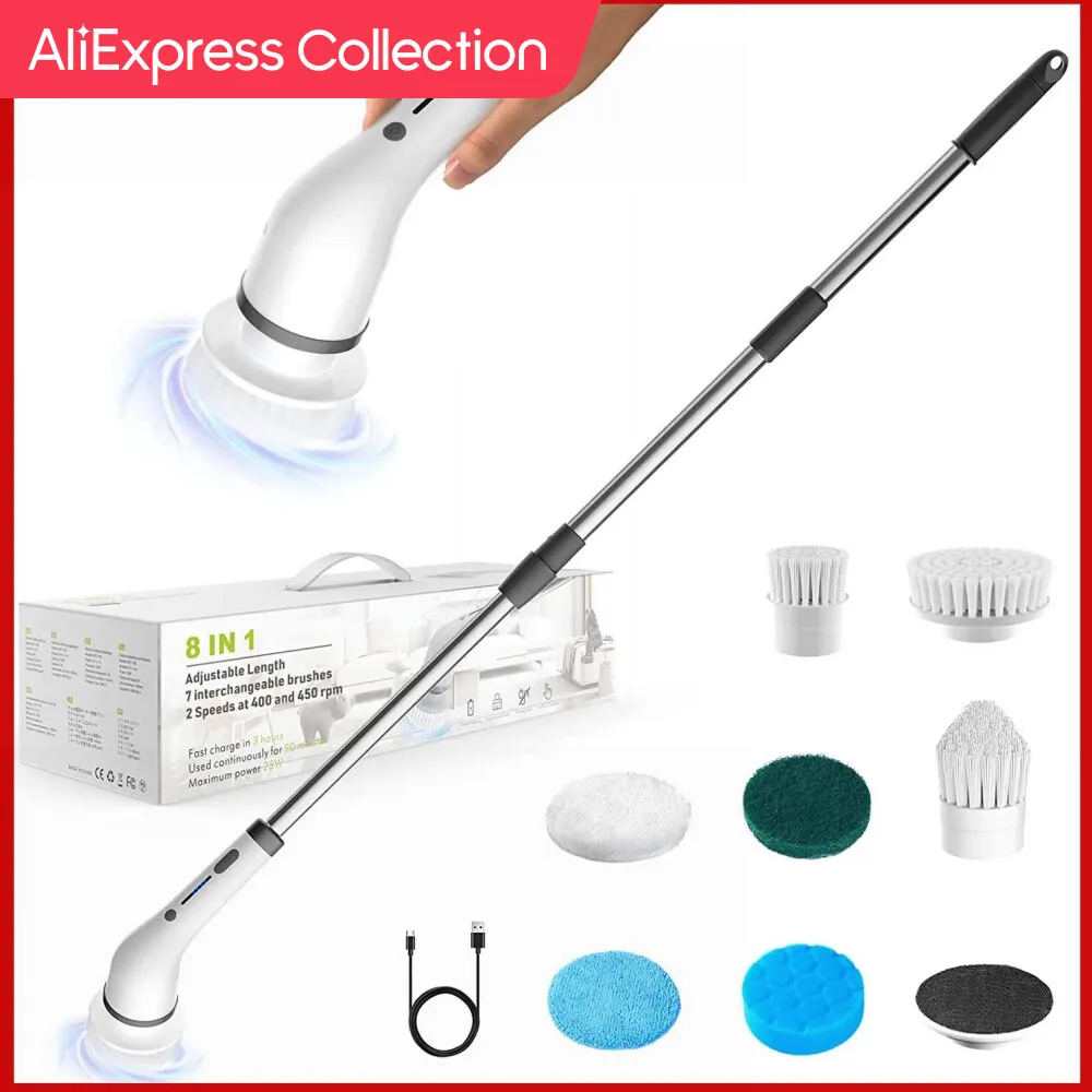 AliExpress Collection 8 in 1 Multifunctional Electric Cleaning Brush USB Charging Bathroom Wash Brush Kitchen Cleaning