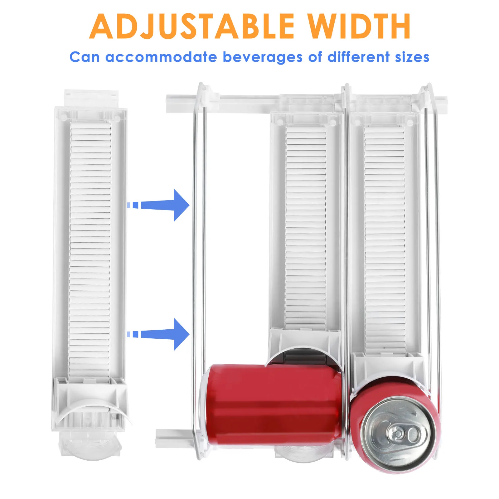 Fridge Drink Organizer Dispenser Canned Beverage Push Rack Self-Sliding Push Soda Can Dispenser Adjustable Width 3 Rows Kitchen 3
