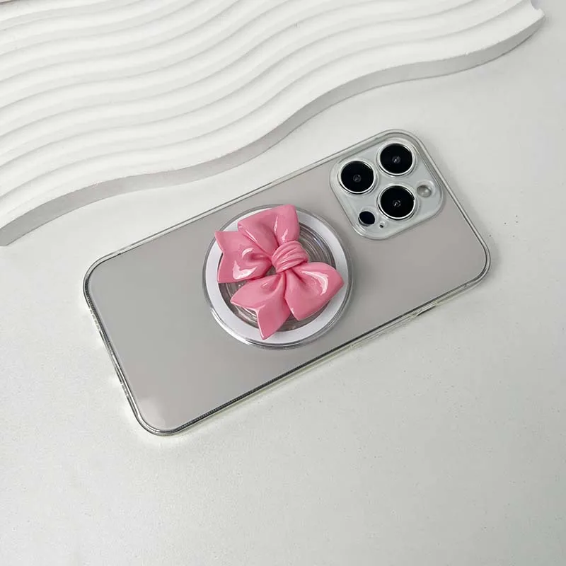 Charming Resin Bow Phone Grip with Adhesive & Magnetic Support