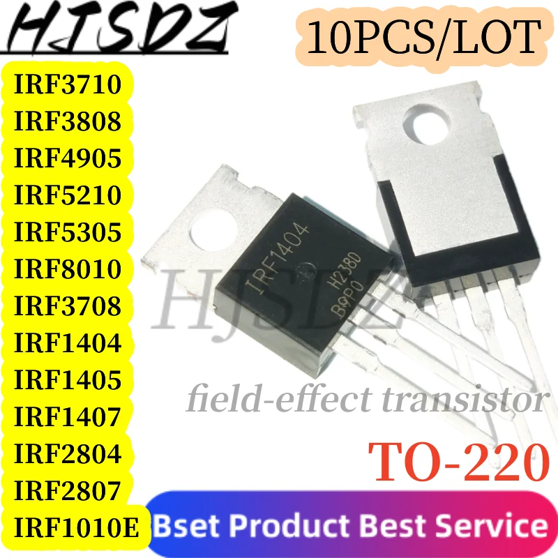 10 Transistors IRF1404, IRF1405, IRF1407, IRF2807, IRF3710