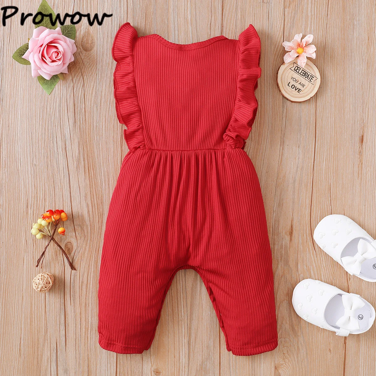 Prowow 0-18M Baby Girls Clothes Summer 2022 I Love Mommy Letter Ruffles Rompers Jumpsuit For Kids Babies Toddler Bodysuit Baby Bodysuits cheap