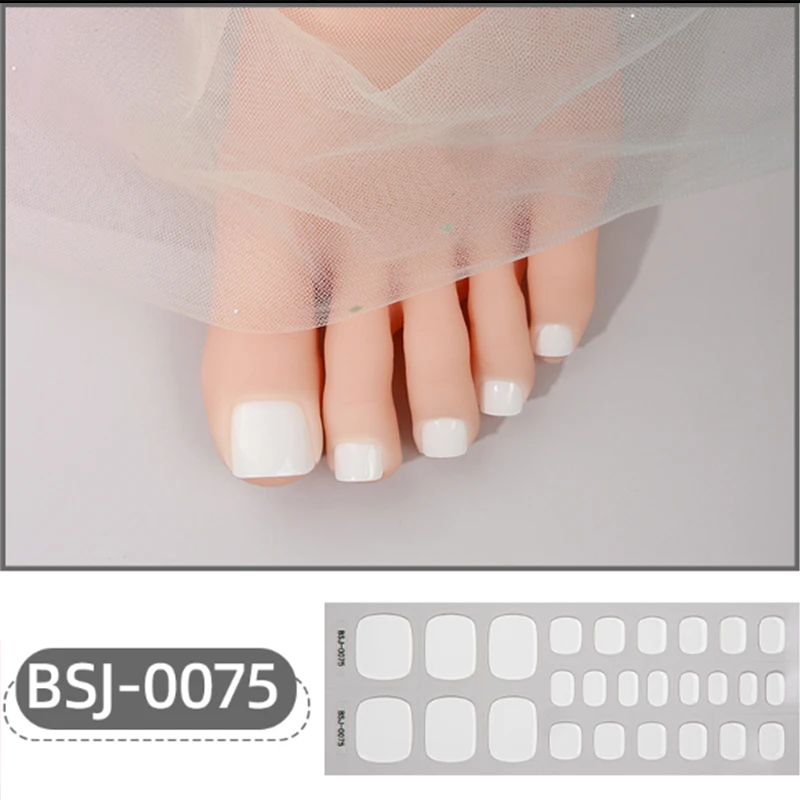 32Tips French Semi Cured Gel Toenail Wraps UV Lamp Cured Full Cover Nail Sticker Fashion Color Long Lasting Nail Manicure Deca nail stickers nail art tools