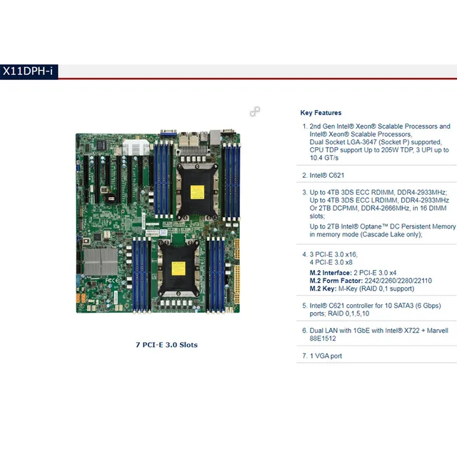 Supermicro X11DPH-I Motherboard Chipset Dual Socket P (LGA 3647