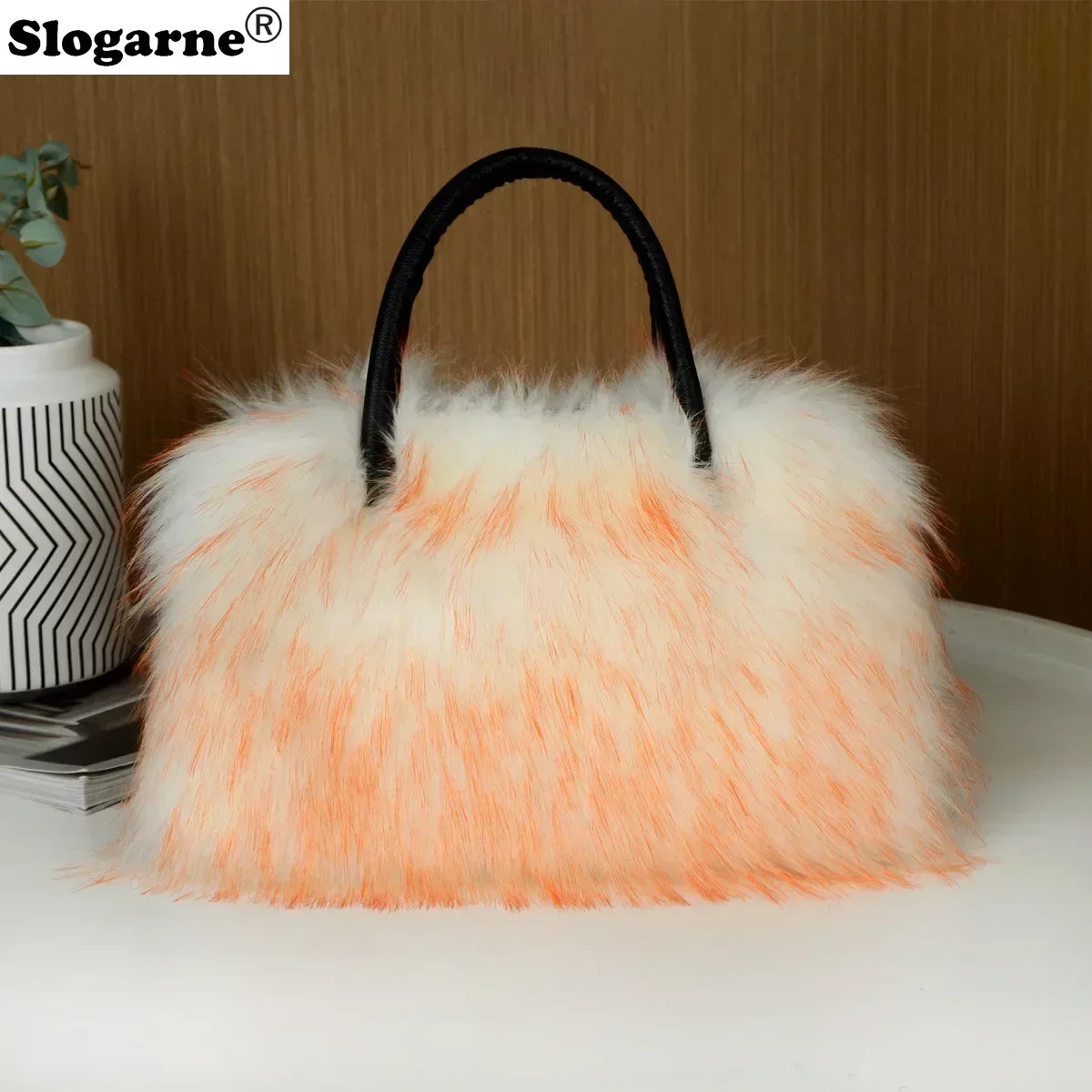 2024 New Raccoon Fur Bags Women Fashion Portable Faux Fur Handbags Winter Soft Warm Bag Girls Fluffy Large Capacity Tote Purse 4