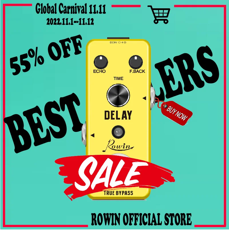 

Rowin LEF-314 Guitar Delay Pedal Analog Delay Guitar Effect Pedal Switching, Fully Vintage Delay True Bypass