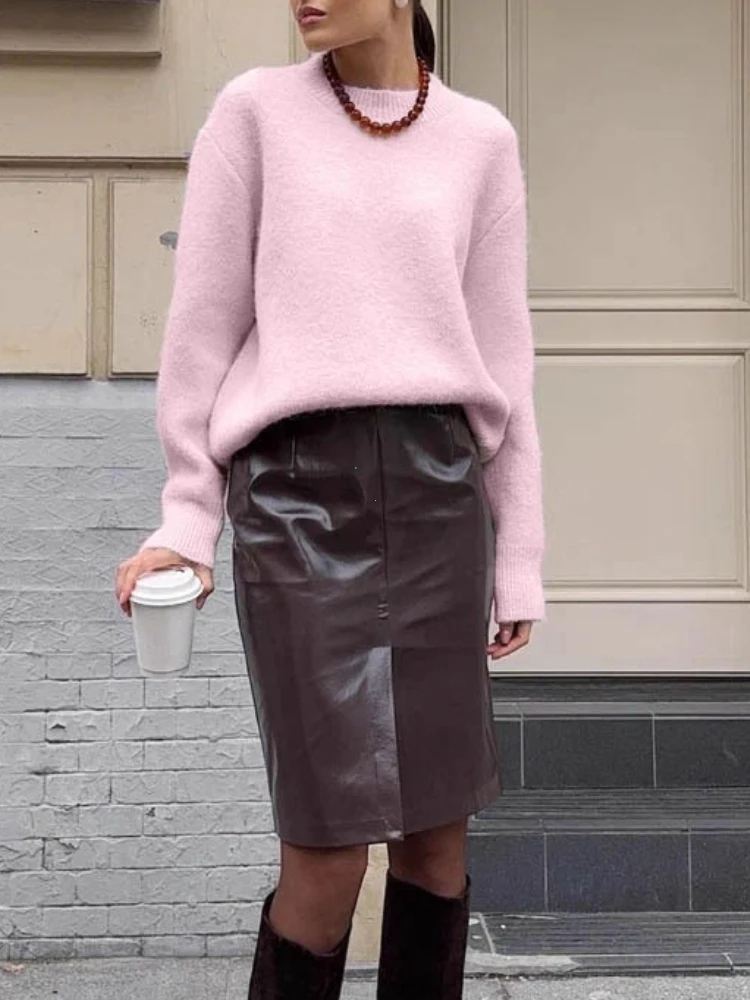 Basic O Neck Basic Sleeve Sweater Women 2025 Oversized Short Knitted Wool Pullover Female Casual Thick Warm Soft Tops