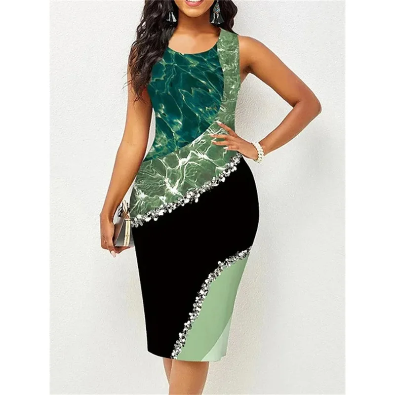 

Summer Sleeveless Tie Dye Print Dress Retro Fashion Women A-line Slim Dresses Women Beach Dress Party Club Vestido Elegant Robe