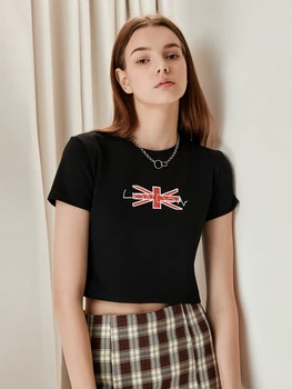 Women's Crop Tops Fit Round Neck Short Sleeve Letter Print Short T-Shirt Graphic Tops for Summer 2