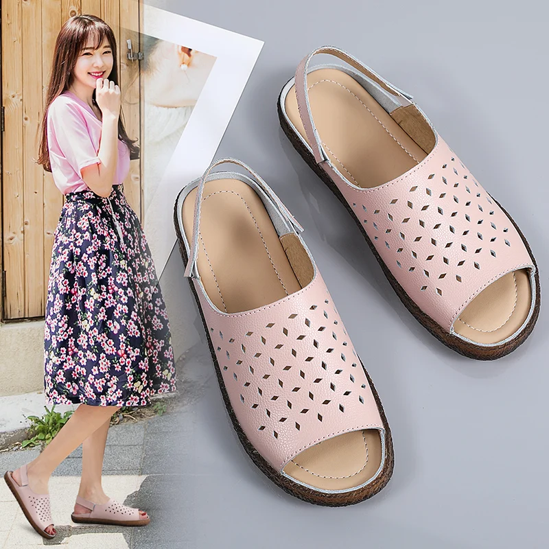 Summer Fashion Women's Sandals Luxury Versatile Fish-Mouth Hollow Casual Slippers Comfortable Women's Adult Open Toe Slippers