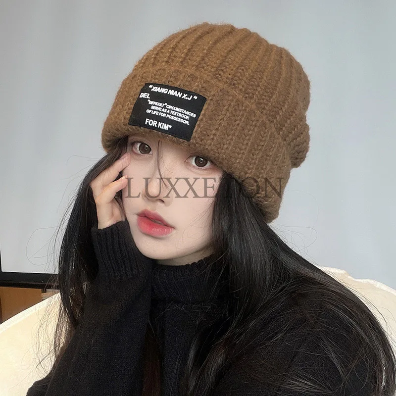 남녀공용 뜨게 비니 겨울 따뜻한 모자, 따뜻한 단색 모자, 부드러운 모직 크로셰, 차가운 모자, 비니, 2024 신상