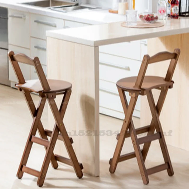 Foldable Wood Bar Chair, Living Room High Stool, Solid Wood Dining Chair, Modern Simple Family Bar Stool, Space-Saving Seating