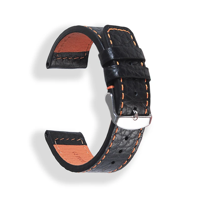 

Genuine Leather Watchbands 22mm Black Men Cowhide Watch Band Strap Belt