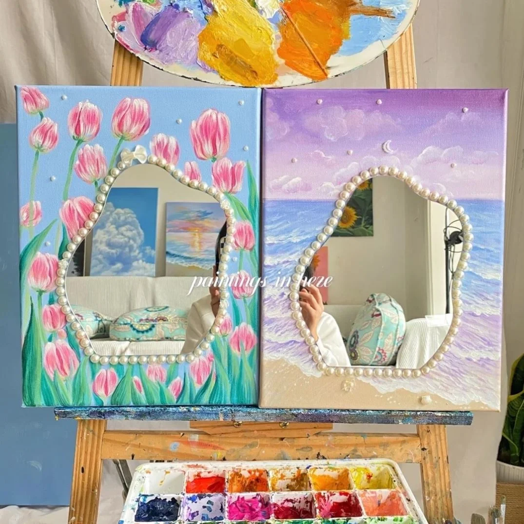 Diy pintura a óleo espelho ins irregular maquiagem espelho manual tiktoks espelhos decorativos sala de cama decoração casa cosméticos foto ferramentas - 100 coisas lindas para a casa
