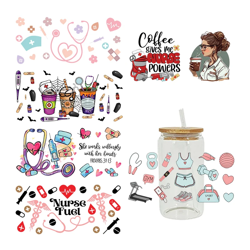UV DTF Transfer Sticker Nurse Health For The 16oz Libbey Glasses Wraps Bottles Cup Can DIY Waterproof Decals 2462 DTF Transfer Sticker