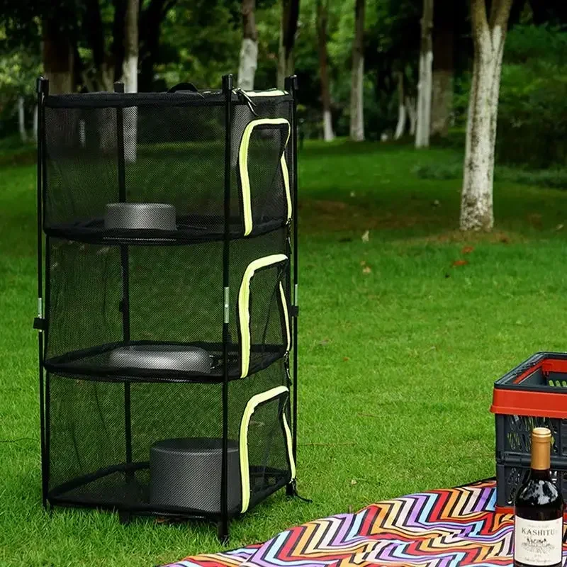 4 Layer Foldable Net Drying Outdoor Camping Clothes Food Drying Net Saving Rack Space Bracket 4-corner Storage Hanging Mesh Net 4