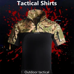 Camisas de camuflaje de manga corta para entrenamiento táctico, camisas transpirables para caza al aire libre, Airsoft, ropa