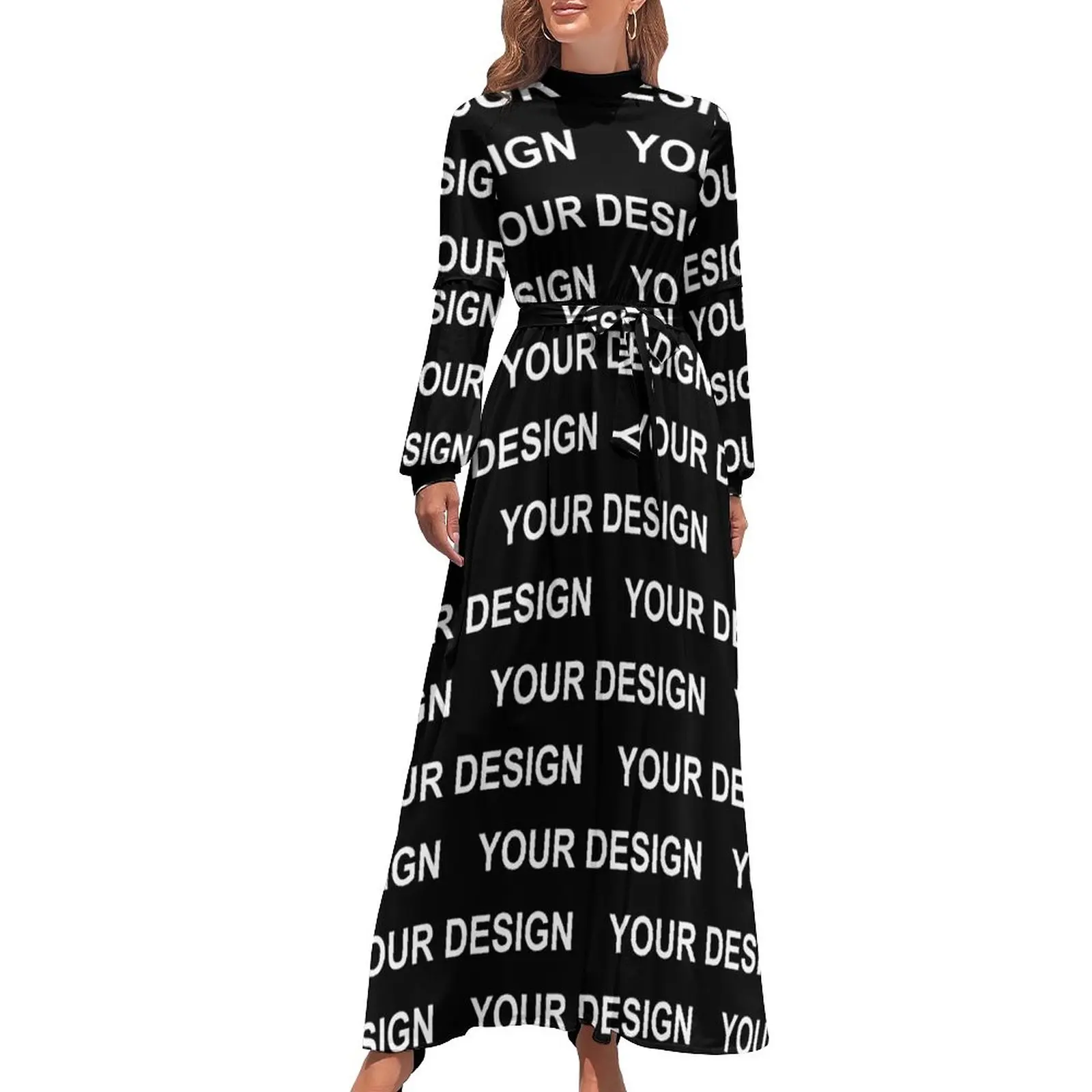 

Add Design Customized Dress Custom Made Your Image Street Bohemia Dresses Women Long Sleeve High Neck Elegant Long Maxi Dress