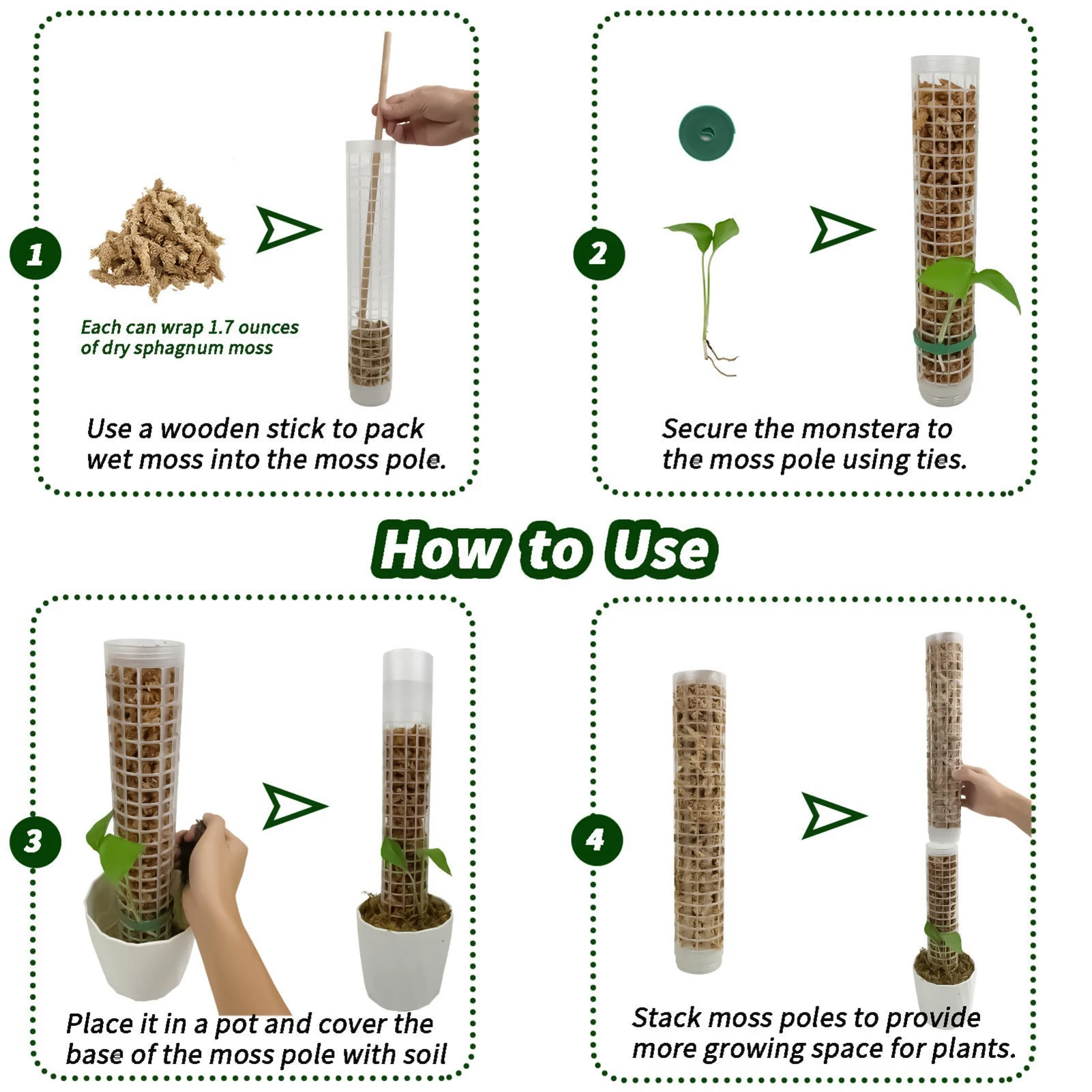 Plastic Plant Cages Supports Moss Pole Automatic Watering Continuous Moisture Pole Mesh Structure for Garden Climbing Plants