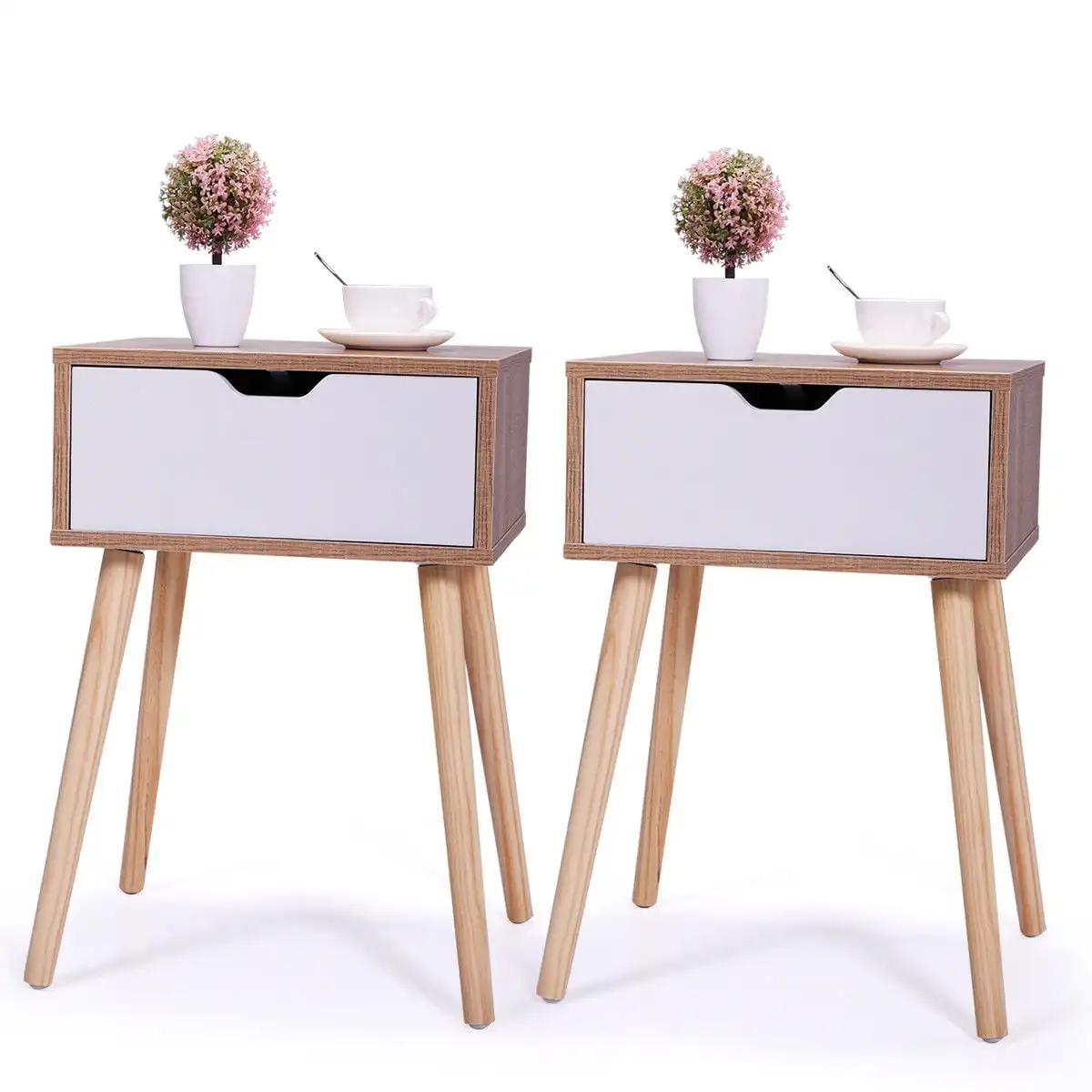 

Set of 2 Wood Nightstand with Storage Drawer & Solid Wood Leg Wood Color