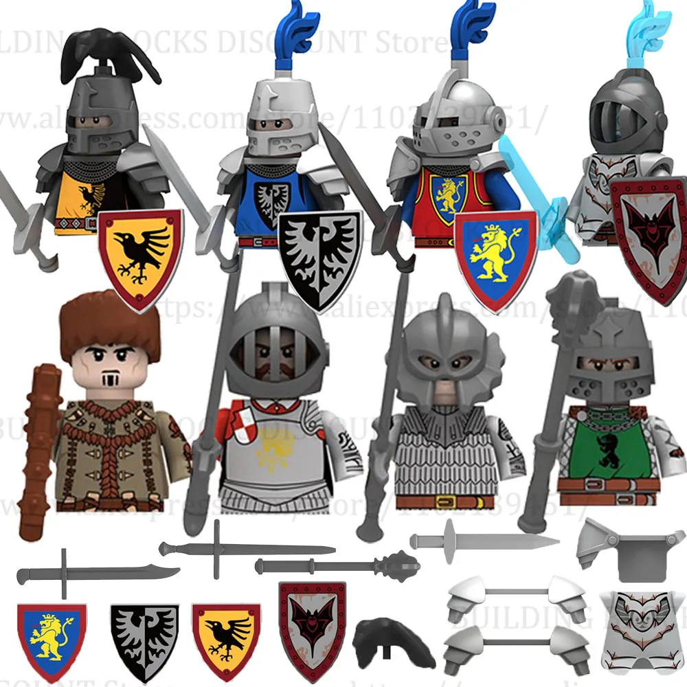 

MOC Medieval Castle Raven Black Hawk Knight Figures Building Blocks Infantry War Weapon Soldier Shield Sword Armor Kids Toy B143