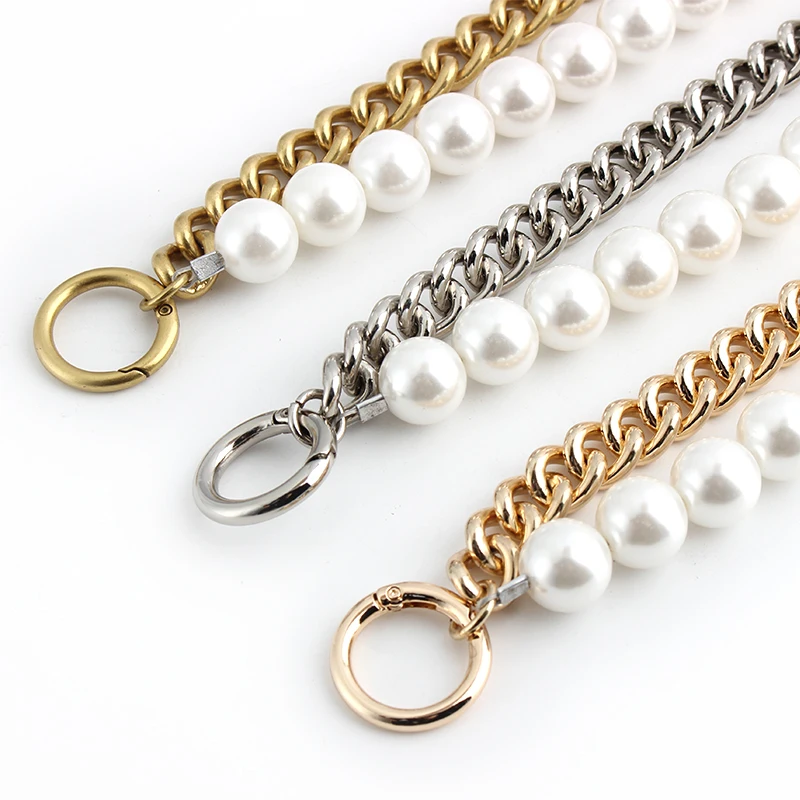 Hot Sale 47cm 16mm Wide Decorative Pearl Chain Light Weight Aluminum Women Fashion  Purse Frame Chain Purse  Bag Handles