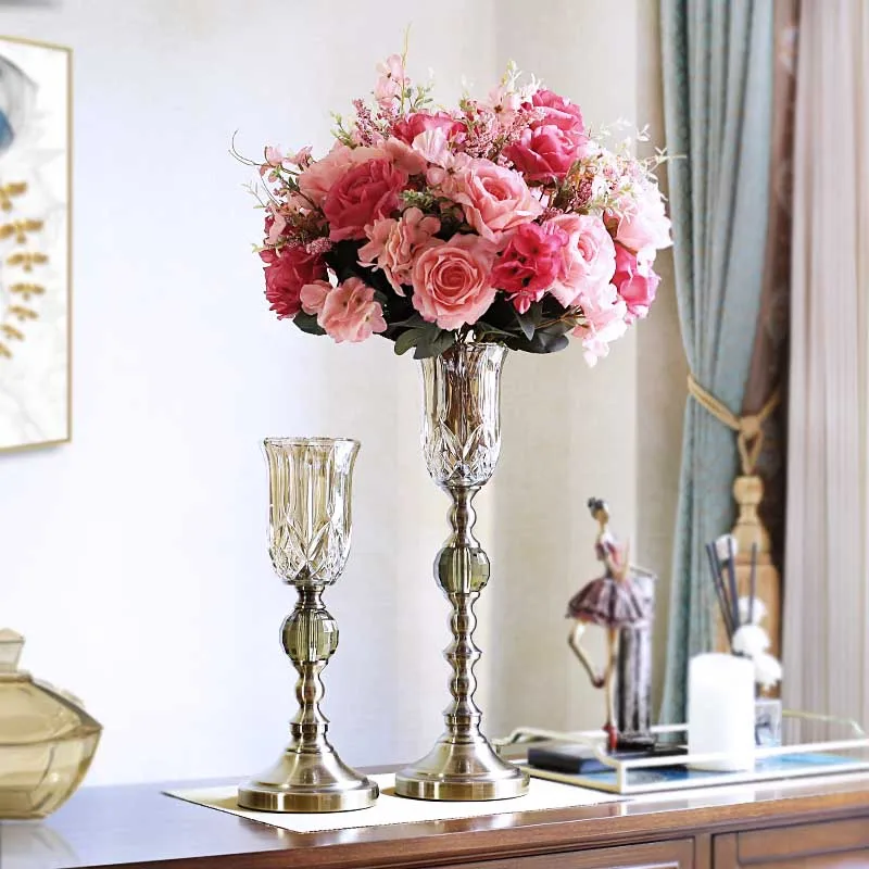 

American High-footed Glass Vase Decoration Living Room Luxury Flower Vase Arrangement Desktop High-end Vase Home Decoration