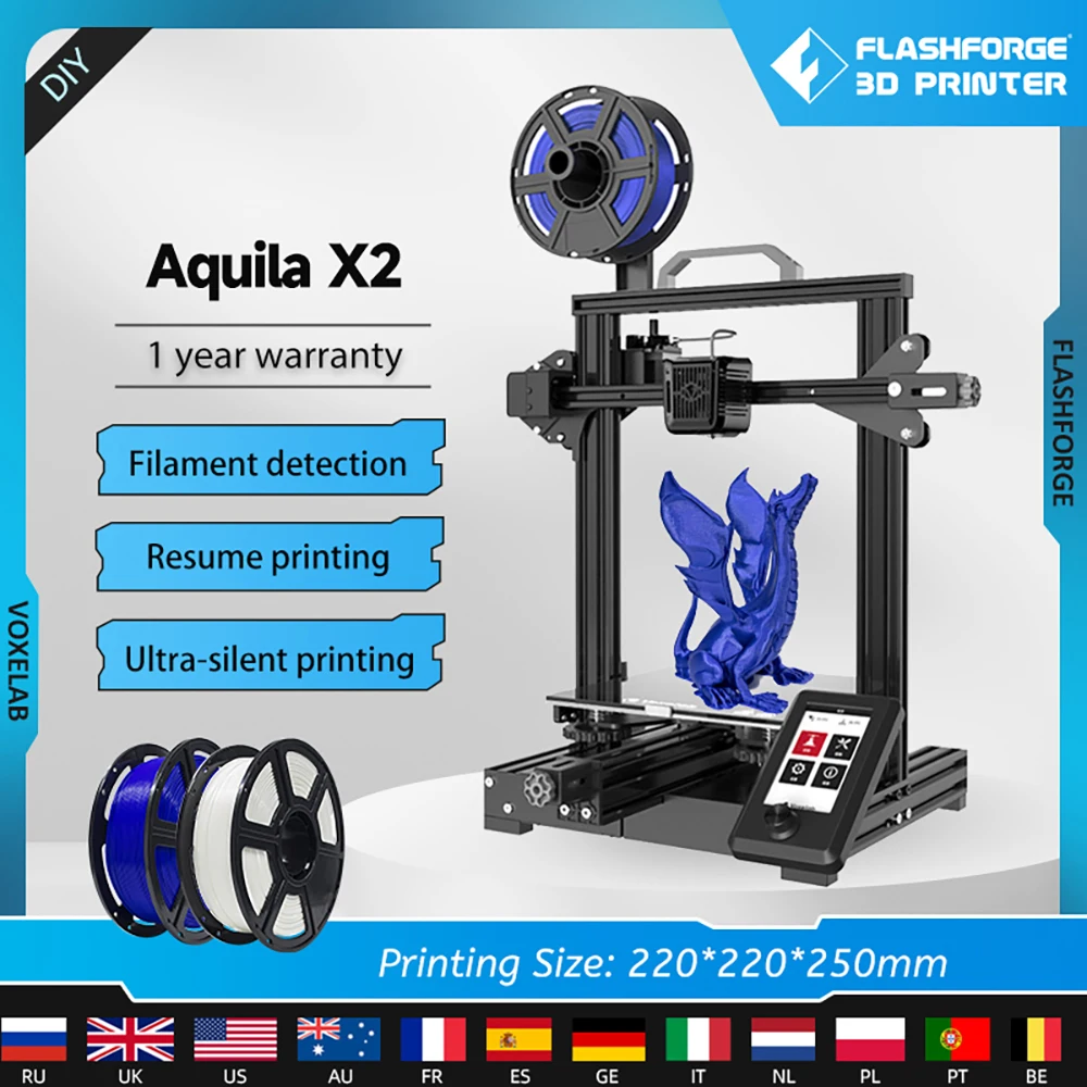 Voxelab Aquila X2 3d Printer Kit High Precision Filament Detect Heating Bed Resume Printing Silent Mainboard 220*220*250mm
