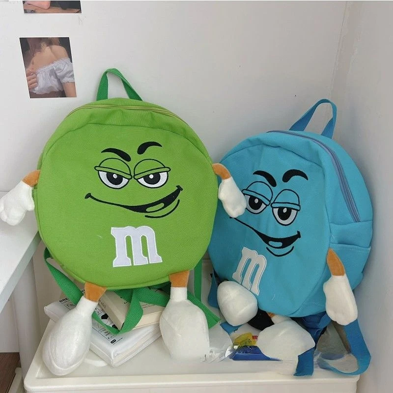 Kawaii Fashion Women Backpack Cute Quirky M Beans Shoulder Bag Ins Candy Colour Girls Heart Backpack Students Canvas Schoolbag