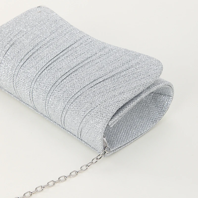 Women's Pleated Sequin Evening Clutch Bag Wedding Purse Bride Handbag Chain Crossbody Bag For Banquet Party Dinner Bag