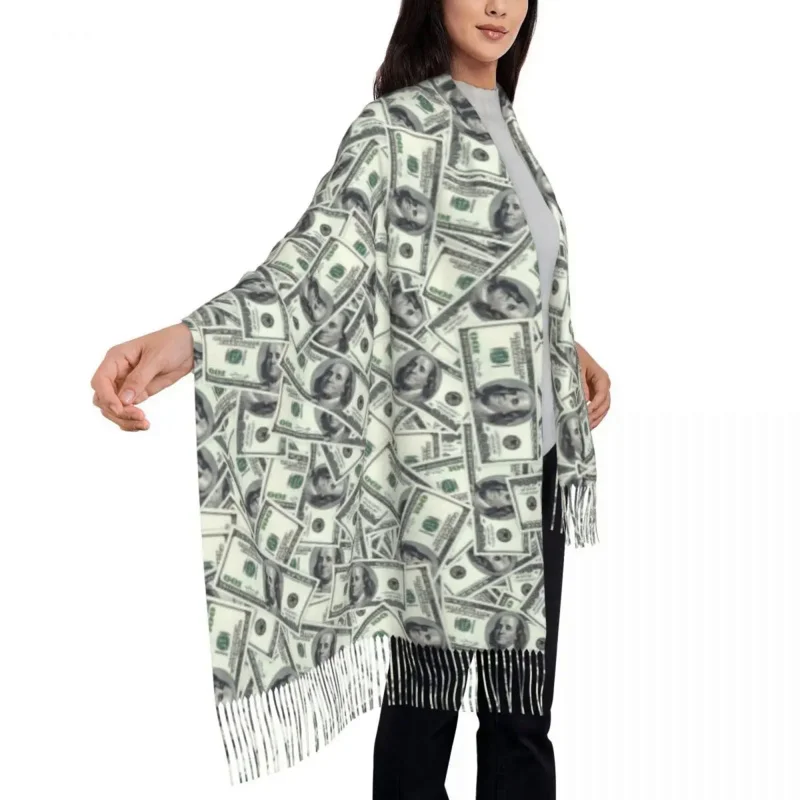 

Giant Money 100 Dollar Bills Tassel Scarf Women Soft European Shawls Wraps Female Winter Scarves