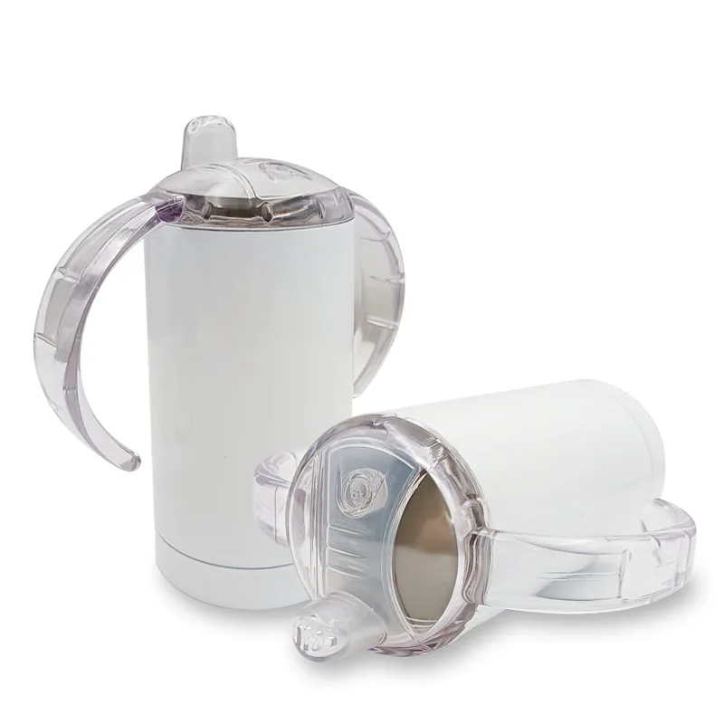 RTS Sublimation Blank 12oz Double Walled Stainless Steel Insulated Baby Straw Holder Sippy Cup Double Handle With Teat