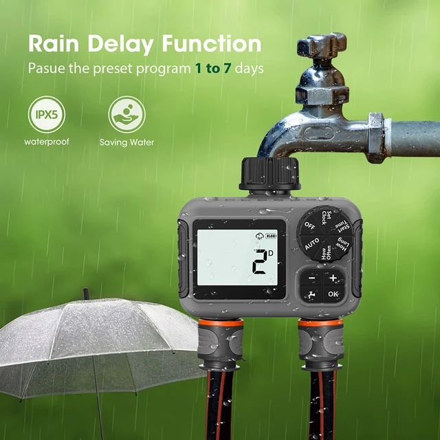 3/4" 2 Way Automatic Water Timer Intelligent Irrigation Watering System Sprinkler Timer Garden Programmer Equipment IPX5 5