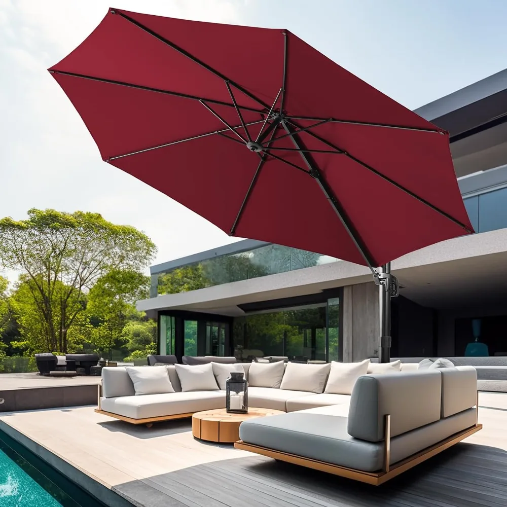 

Patio Umbrella, 10 FT Outdoor Offset Umbrellas, Fade & UV Resistant, 360 Rotation Aluminum Pole, Cantilever Patio Umbrella