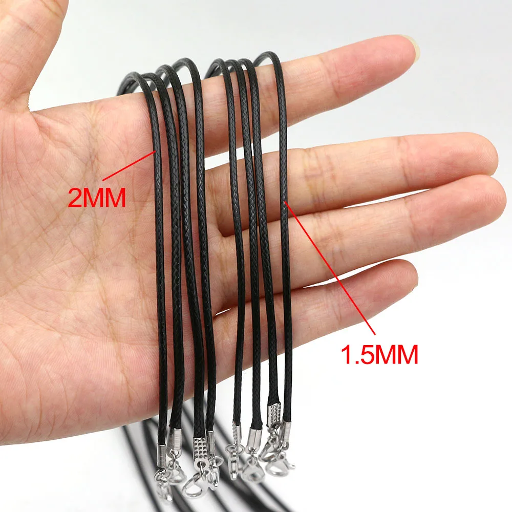 100 Pcs 24 1.5mm Black Waxed Necklace Cord String Bracelet Faux Leather  Chain Clasp Bulk for Jewelry Making Supplies Accessories