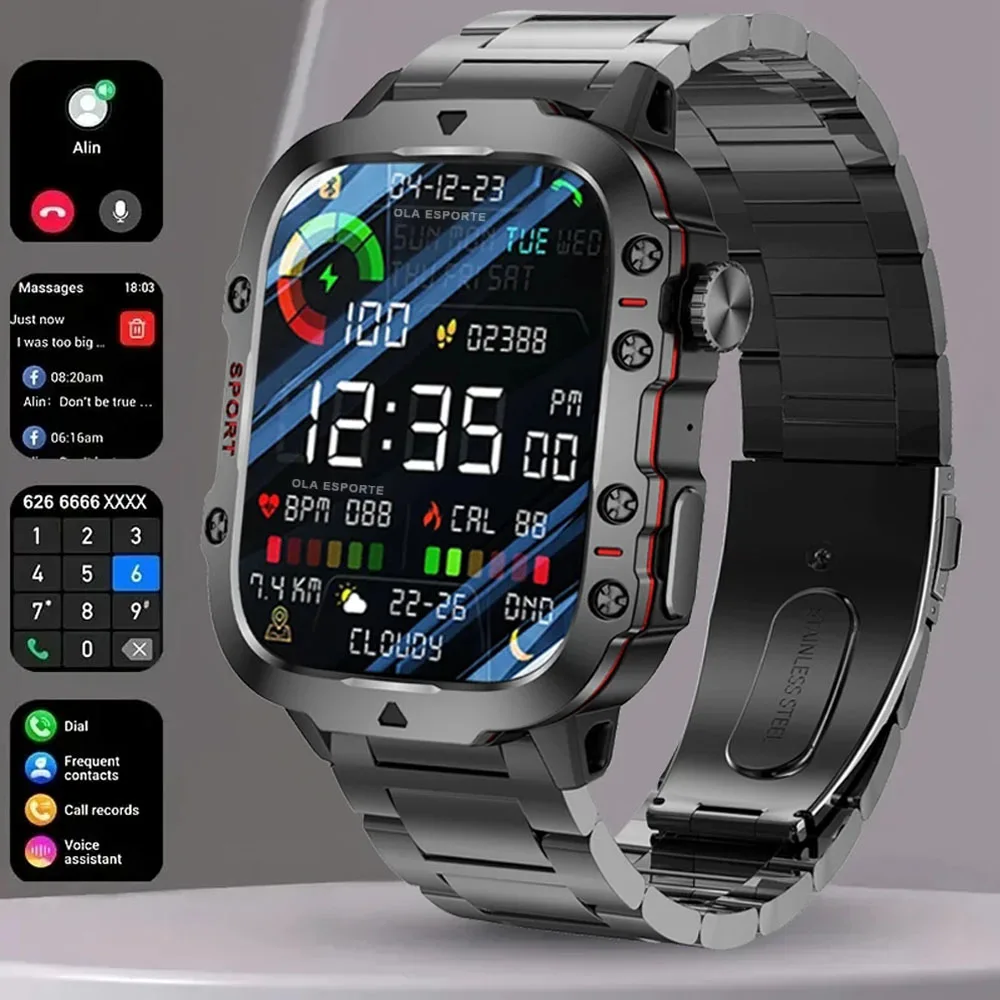 2025 New Military Smart Watch Men IP68 5ATM Outdoor Sports Fitness Tracker Health Monitoring 2.01Inch Bluetooth Calls Smartwatch 1