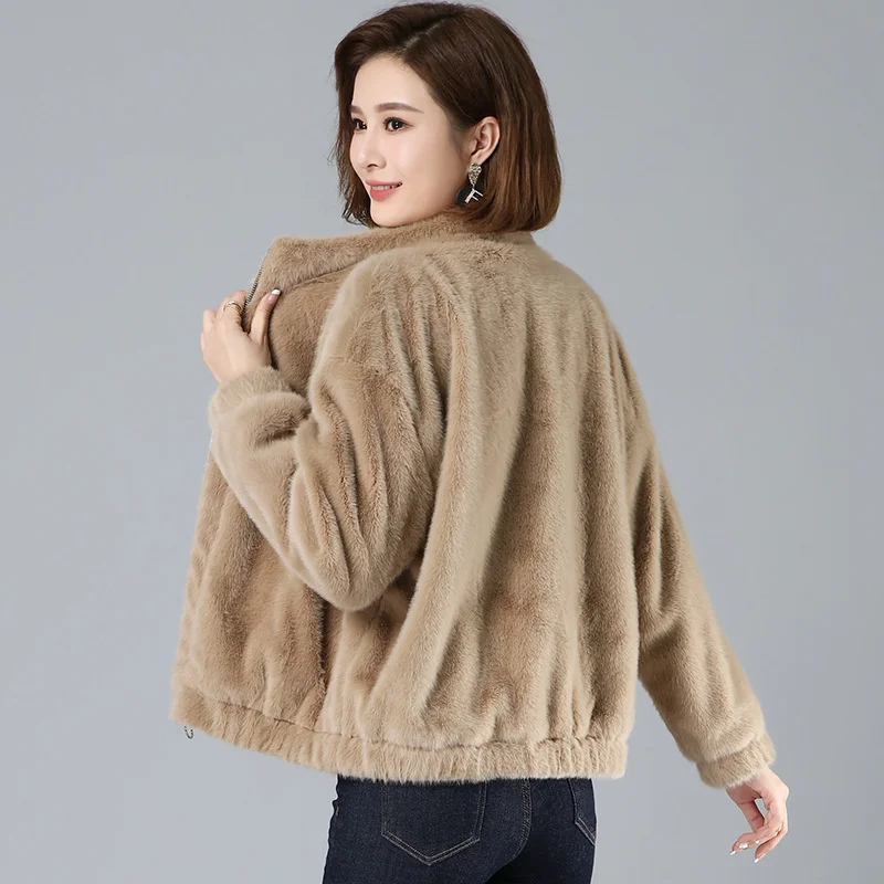 

Женская короткая шуба из искусственного меха норки, свободная Шуба с воротником-стойкой, Осень-зима 2023