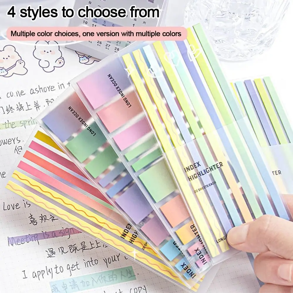 160/200Sheets Lengthen Stickers Colorful Transparent Sticky Markers Index Tabs Strip Bookmark Notepad Classify Files Notes Strip