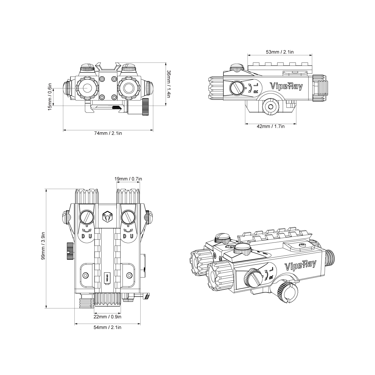 Vector Optics VipeRay Tactical Laser Sight Infrared & Red Laser With Tool-free Adjustments Design For 20/21mm Mount